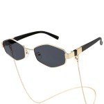 Chic Women’s Hexagon Sunglasses with Chain