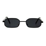 All-Black Retro Rectangular Metal Rim Sunglasses