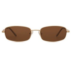 SOJOS Retro Narrow Rectangle Sunglasses - Gold/Brown