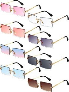 8 Pairs Vintage Rimless Rectangle Sunglasses Set