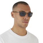 Persol PO3048S Rectangular Sunglasses in Striped Brown/Light Blue