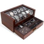 KAMIER 12-Slot Wooden Watch Box for Men
