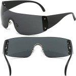 AIEYEZO Oversized Rimless Y2K Sunglasses - Black