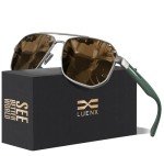 LUENX Men's Polarized Aviator Sunglasses - Brown Lens