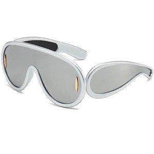 Oversized Silver Mirrored Fashion Shield Sunglasses