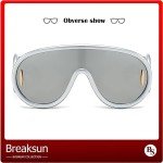 Oversized Silver Mirrored Fashion Shield Sunglasses