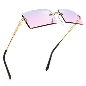 FEISEDY Vintage Rimless Candy Color Sunglasses