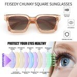 FEISEDY Polarized Chunky Square Sunglasses for All