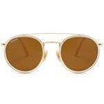 Retro Round Sunglasses with Double Bridge - Gold Frame