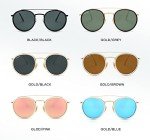 Retro Round Sunglasses with Double Bridge - Gold Frame