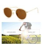 Retro Round Sunglasses with Double Bridge - Gold Frame