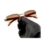 Stylish Rimless Gold Frame Brown Tinted Sunglasses