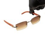 Stylish Rimless Gold Frame Brown Tinted Sunglasses