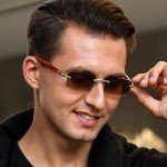Stylish Rimless Gold Frame Brown Tinted Sunglasses