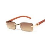 Stylish Rimless Gold Frame Brown Tinted Sunglasses