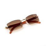 Stylish Rimless Gold Frame Brown Tinted Sunglasses