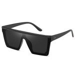 Stylish Square Sunglasses with Mirror Lens - Matte Black