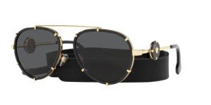 Versace Black Metal Aviator Sunglasses with Grey Lens