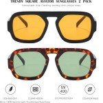 MUNSADE Stylish Vintage Square Aviator Sunglasses Set