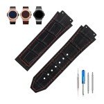Stylish Black Red Leather Watch Band Replacement