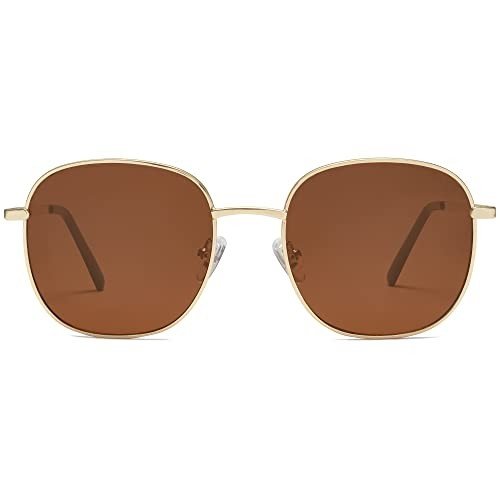 SOJOS Square Sunglasses for Women and Men - Gold/Brown