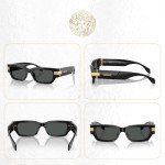 Versace Black Rectangular Sunglasses for Men + Eyewear Kit