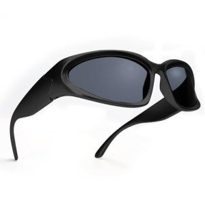 GUVIVI Trendy Wrap Around Black Sunglasses