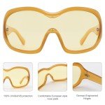 Trendy Oversized Yellow Wrap Around Sunglasses