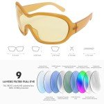Trendy Oversized Yellow Wrap Around Sunglasses