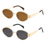 Trendy Oval Retro Sunglasses with Gold Frame