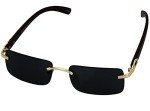 Sleek Black Rimless Metal & Wood Aviator Sunglasses