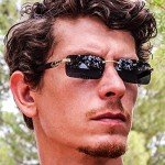 Sleek Black Rimless Metal & Wood Aviator Sunglasses