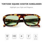 JUDOO Retro 70s Tortoise Green Square Sunglasses