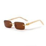 Mocha Brown Rimless Rectangular Vintage Hip Hop Sunglasses