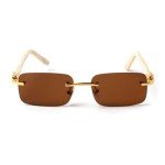 Mocha Brown Rimless Rectangular Vintage Hip Hop Sunglasses
