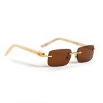 Mocha Brown Rimless Rectangular Vintage Hip Hop Sunglasses