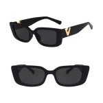 Trendy Black Rectangle Sunglasses with Gold Accent