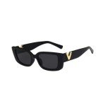 Trendy Black Rectangle Sunglasses with Gold Accent