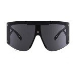 FEISEDY Oversized Unisex Wrap Sunglasses - Black/Grey