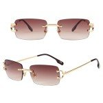 Rimless Retro Rectangle Sunglasses in Brown