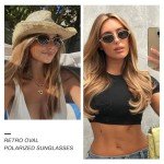 JiSoo Gold Vintage Oval Polarized Sunglasses for Women