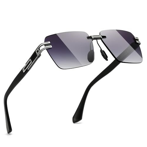 SUNGAIT Rimless Rectangle Sunglasses - Silver/Grey Gradient
