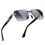 SUNGAIT Rimless Rectangle Sunglasses - Silver/Grey Gradient
