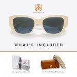 Tory Burch Ivory/Dark Blue Rectangular Sunglasses + Kit