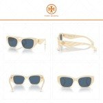 Tory Burch Ivory/Dark Blue Rectangular Sunglasses + Kit
