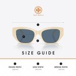 Tory Burch Ivory/Dark Blue Rectangular Sunglasses + Kit