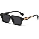 AIEYEZO Retro Rectangle Designer Sunglasses (Black/Grey)