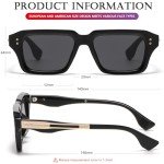 AIEYEZO Retro Rectangle Designer Sunglasses (Black/Grey)
