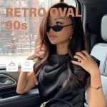 KUGUAOK Women's 90s Retro Oval Cat Eye Sunglasses