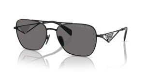 Prada Black Metal Navigator Sunglasses with Grey Lenses